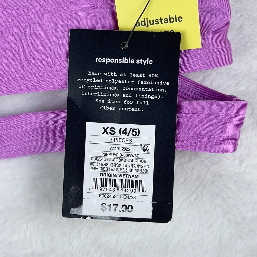 Art Class Bikini Top‎ Girls XS (4/5) Purple Solid Stretch Adjustable Strap